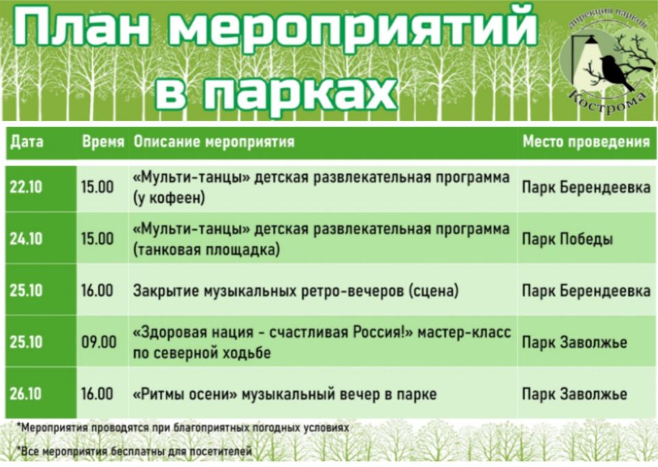 «Дирекция парков» организует для костромичей и гостей города культурные и развлекательные программы