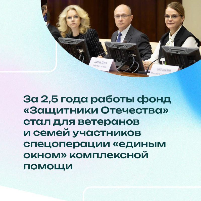 20 октября состоялось очередное заседание Наблюдательного совета Государственного фонда поддержки участников специальной военной операции «Защитники Отечества»