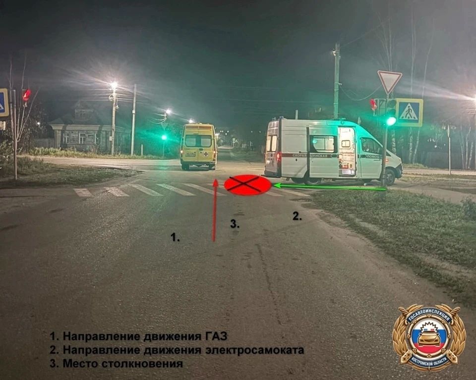 Под Костромой пьяный электросамокатчик наехал на реанимобиль